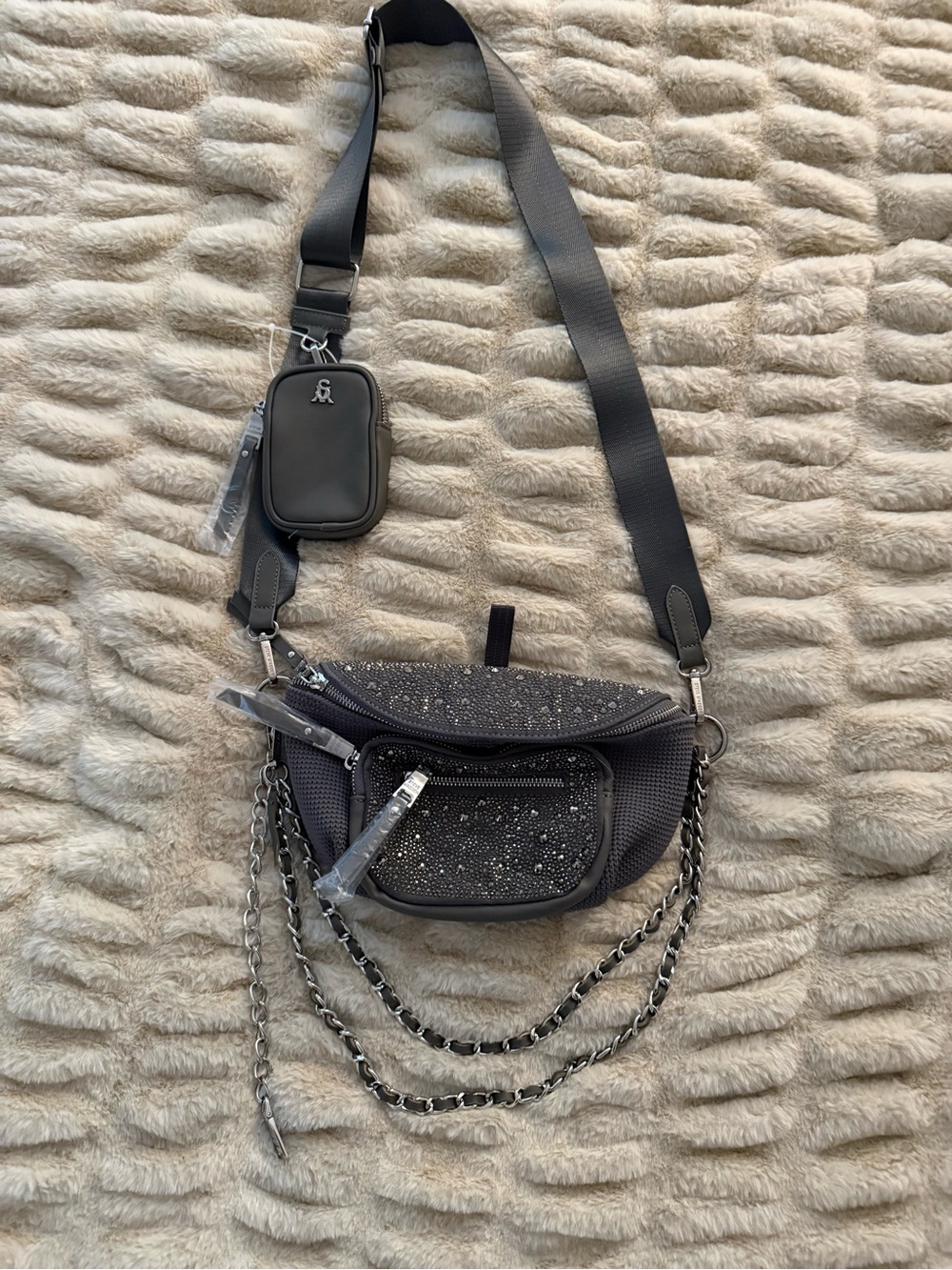 Steve Madden Gray Sparkle Crossbody with Chain Accents